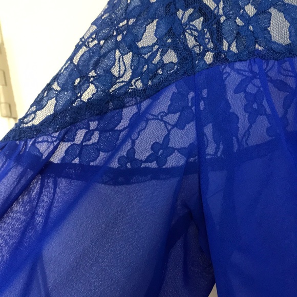 Royal Blue Lace Sheer Top - Picture 7 of 12